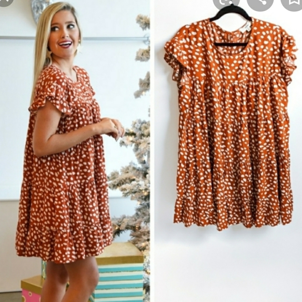 Entro Ruffle tiered Spotted Dress Large
